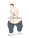Athletic man cuts his body of marble stone. work on yourself. weight loss efforts. fat and athletic man. vector illustration.